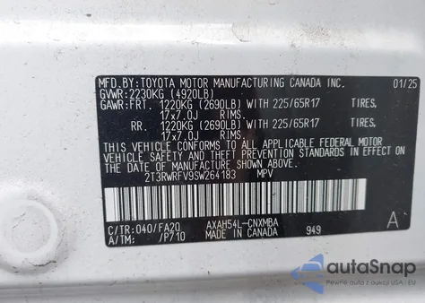 2025 Toyota Rav4 Hybrid Xle from USA, damaged, VIN 2T3RWRFV9SW264183